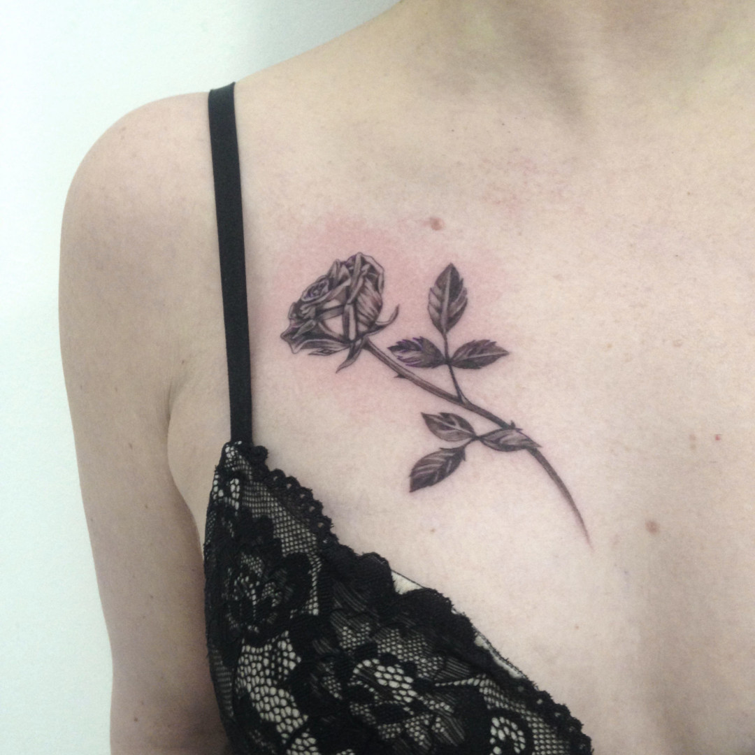 Small rose tattoo by Virginie Tatouage Strasbourg